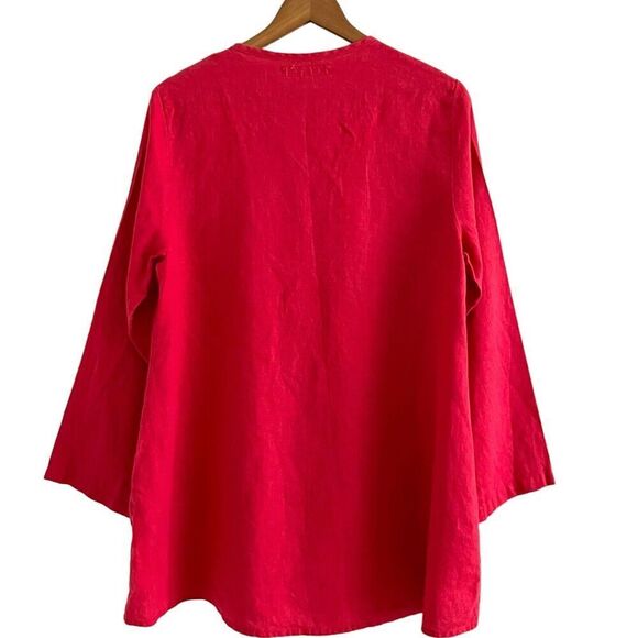 FLAX Linen Button tunic top Jacket S Long Lagenlook coastal grandma boho - Picture 2 of 12